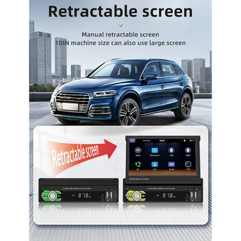  1 Din 7-дюймовый автомобильный выдвижной экран беспроводной Carplay Android Auto автомобильное портативное радио