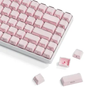  113 Желеобразных круглых боковых колпачков для ключей Ice Crystal Полупрозрачный Розовый OEM-профиль для механической клавиатуры Cherry MX 61 68 104