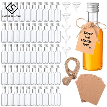  120 Шт, набор мини-пластиковых бутылок для ликера объемом 50 мл, бутылки для спиртного, бутылки для спиртного с крышками, крафт-бирки с веревками для вечеринки