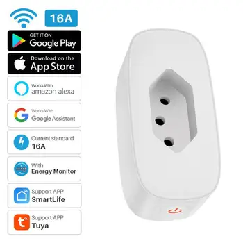  16a Розетка Tuya с контролем мощности Работает с розеткой Alexa Google Home Wifi Новый двухрежимный Голосовой Умный дом
