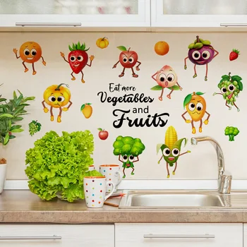  3шт Мультяшное выражение, Овощные наклейки на стену с фруктами, Фон для холодильника, Настенная кухня, Украшение дома, Настенные наклейки, Фреска Ms2285