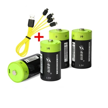  4 шт. Горячая продажа ZNTER 1,5 В 6000 МВтч USB аккумуляторная батарея D полимерно-литиевая батарея + 1 шт. кабель для зарядки Micro USB
