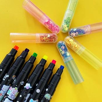  6 цветов/набор Kawaii Star Highlighter Pen Карамельного цвета, Милая ручка-стампер, Ручная учетная запись, подарки для студентов, Школьные Канцелярские принадлежности