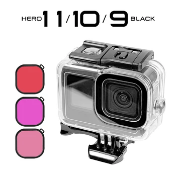  60 М Водонепроницаемый Чехол для GoPro Hero 11 10 9 Черный Защитный Дайвинг Подводный Корпус Чехол Красный Фиолетовый Цветной Фильтр Go Pro