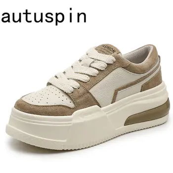  Autuspin/ Женские кроссовки на массивном каблуке 5 см, Осенняя мода, женская Повседневная вулканизированная обувь на плоской платформе из натуральной кожи, Популярная Женская обувь