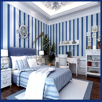  Beibehang Papel de parede современный средиземноморский стиль бело-синие полосатые обои классическое украшение дома 3D рулон обоев