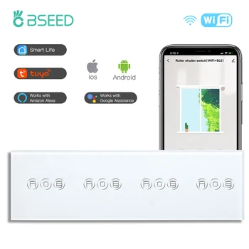  BSEED Wi-Fi Рольставни, Четырехместные Умные Настенные выключатели для жалюзи, Беспроводные Кристаллы Класса Smart Life TUYA App Control Alexa