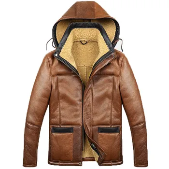  Denny & Dora B3 B6, мужская куртка-бомбер из овчины с капюшоном, Съемный коричневый цвет