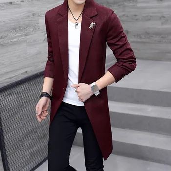  DYB & ZACQ / Мужская демисезонная тонкая молодежная корейская версия, приталенный длинный костюм, Популярное мужское пальто с логотипом, Трендовая ветровка, Мужская