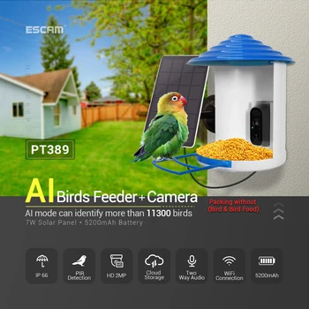  ESCAM PT389 Кормушка для птиц IP-Камера 1080P Солнечная iCam365APP AI Распознавание Видов птиц Кормушка Автоматический Захват Камера Для Наблюдения за птицами
