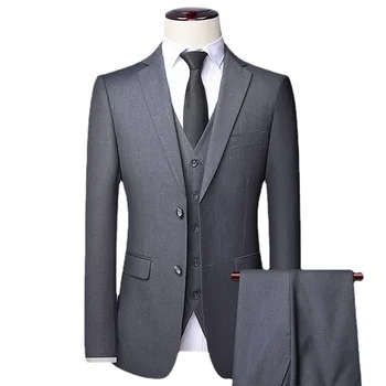  i Quality (блейзер + жилет + брюки) Мужской Простой деловой костюм Eleant Fasion для собеседования, приталенный костюм из 3 предметов