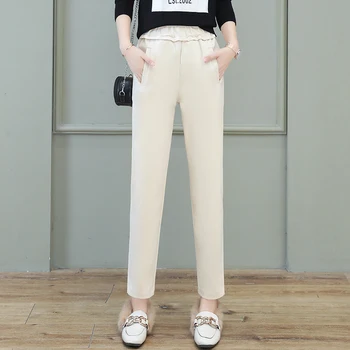  KRCVES/ Новые Весенне-осенние женские Свободные шерстяные повседневные брюки с 9 точками, Корейские модные универсальные брюки-шаровары с высокой талией