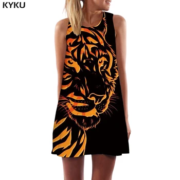  KYKU Tiger Dress Женское платье с животными, Сексуальное, огненное, Короткое, черное, Пляжное, Рок, Офисная женская одежда, летнее, готическое, крутое, высокое качество