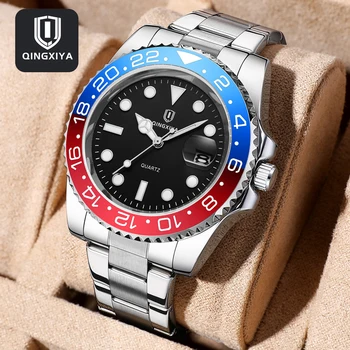  QINGXIYA Абсолютно новые модные кварцевые часы серии Water Ghost для мужчин из нержавеющей стали, водонепроницаемые, со светящейся датой, роскошные мужские часы