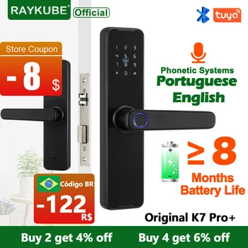  RAYKUBE Биометрический Дверной замок с отпечатками пальцев K7 Pro + Черный Smart Lock Tuya App Дистанционная разблокировка Замка без ключа Электронный Дверной замок