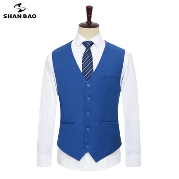  SHAN BAO плюс размер мужской костюм жилет 2021 новая классическая брендовая одежда деловой повседневный джентльменский мужской свободный жилет сапфирово-синего цвета