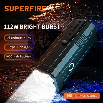  SuperFire 10000LM Супер яркий фонарик M12 супер мощный светодиодный фонарик перезаряжаемый USB-C 18650/8000 мАч для рыбалки