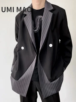  UMI MAO Yamamoto Темно-Черная Простроченная Маленькая Куртка Мужская Корейская Версия Повседневный Темперамент Дизайн Чувство Нишевые Блейзеры Пальто Y2K