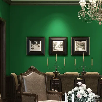  Американский кантри сплошной цвет сосновый зеленый темно-зеленые нетканые обои спальня гостиная однотонные обои