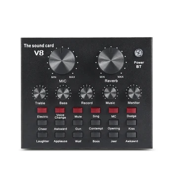  Аудиоинтерфейс Micfuns V8 8H Звуковая карта Для смены голоса с Bluetooth USB 3,5 мм 48 В для Записи музыки в прямом эфире на YouTube