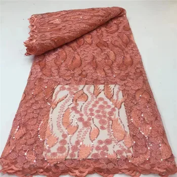 Африканская кружевная ткань 2023, новейшая розовая индийская ткань сари, высококачественная тюлевая кружевная ткань с блестками для свадебного платья (JZZ-2-23