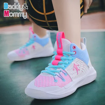  Баскетбольные детские кроссовки с подушечками, удобная спортивная обувь для мальчиков, нескользящие детские кроссовки для тенниса для девочек 2023, роскошный дизайн