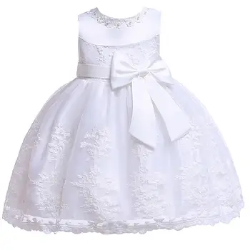 Белое кружевное платье для новорожденных, платья для крещения с милым бантом, бальное платье для малышей, 1-го и 2-го дней рождения для девочек