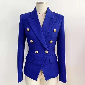  Высококачественный Новейший Классический Дизайнерский пиджак 2023 года, Женские пуговицы с серебряным львом, Двубортный приталенный текстурированный блейзер