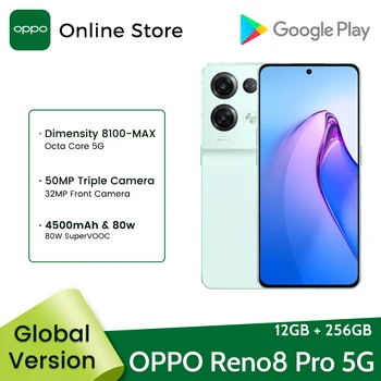 Глобальная версия смартфона OPPO Reno 8 Pro 5G 12 ГБ 256 ГБ MTK с Диагональю 8100-Макс 120 Гц AMOLED-дисплей 50 Мп Камера 80 Вт SUPERVOOC