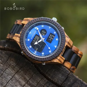  Деревянные мужские часы BOBO BIRD, кварцевые и цифровые часы с двойным дисплеем для мужчин, наручные часы с хронографом, Индивидуальные дропшиппинг