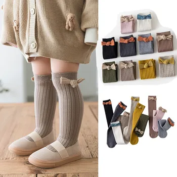  детские вязаные носки с широким бантом и длинным ворсом для маленьких девочек, повседневные аксессуары из чесаного хлопка от 3 до 8 лет