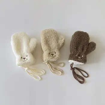  Детские Перчатки из овечьей шерсти для мальчиков и Девочек, Флисовые Утолщенные Осенне-зимние Детские перчатки с пятью пальцами, Корейский Милый Медведь, Детские Варежки