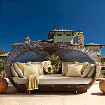  Диван из ротанга для отдыха на открытом воздухе, птичье гнездо, диван в европейском стиле, терраса, большая откидывающаяся кровать, круглая кровать, имитация кровати из ротанга