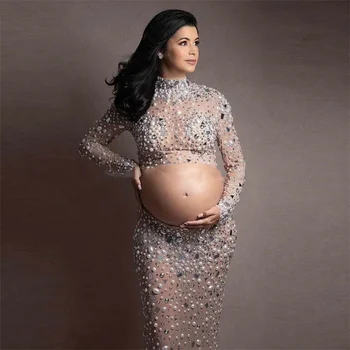  Женская одежда с блестящими бриллиантовыми блестками, 2 шт., комплекты из 2 предметов, платье для беременных, Макси Vestido Elegante Novance