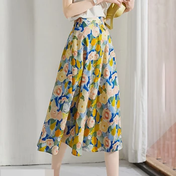  Женская плиссированная юбка с фрагментированным цветком, весна и осень 2023, искусство высокой талии, тонкая длинная юбка трапециевидной формы