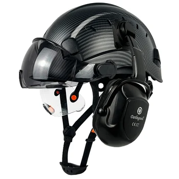  Защитный шлем с Рисунком из углеродного волокна CE Со Встроенным Козырьком-Наушником EN352 Для Инженера ABS ANSI, Каска Для Работы на открытом воздухе, Промышленная
