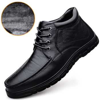  Зимние мужские ботинки из воловьей кожи; черные кожаные ботинки; ботинки 