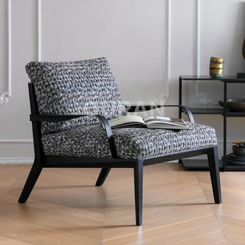  Итальянское современное удобное кресло для отдыха Гостиная Спальня балкон Льняная ткань Минималистичная мебель из массива дерева односпальный диван