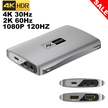  Карта захвата для перекодирования 4K с 4K USB C на HDMI с потоковым аудио микрофоном для камеры PS5 4 Nintendo Switch, коробка для захвата видеоигр