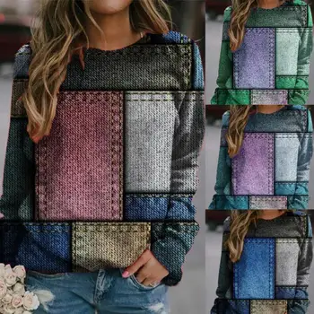  Классический осенний Винтажный геометрический цветной пуловер в стиле пэчворк, осенний эластичный топ, универсальный