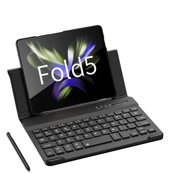  Кожаный Чехол Magentic Keyboard с Ручкой для Samsung Galaxy Z Fold 5 Портативная Беспроводная Клавиатура С Откидной крышкой-Подставкой