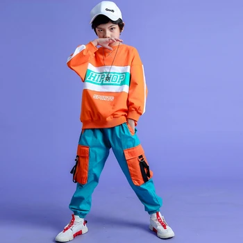  Контрастная толстовка в стиле хип-хоп для мальчиков, Брюки-карго, Укороченный Топ для девочек, Джоггеры для Уличных Танцев, Детская Уличная одежда, Детские джазовые костюмы, Комплект одежды