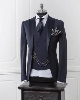  Костюмы Мужские 2019, куртка, Деловые современные приталенные свадебные костюмы для мужчин, Смокинг (блейзер + жилет + брюки)
