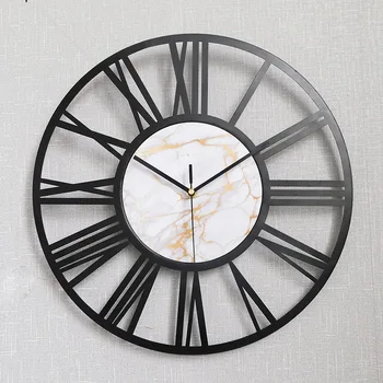  Креативные настенные часы с мраморным рисунком, Металлические настенные часы, современный дизайн, немой декор для гостиной Без перфорации, Reloj De Pared