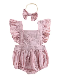  Летний Комбинезон с оборками для маленьких девочек, боди в стиле Бохо с цветочным рисунком, комбинезон для младенцев, одежда с повязкой на голову