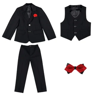  Летняя модная детская одежда Для мальчиков, классический черный Блейзер с вырезами на двух пуговицах, Официальный повседневный детский свадебный костюм, приталенный крой, 3 предмета