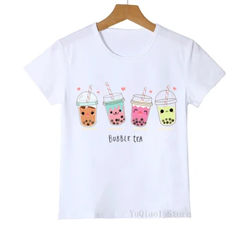  Милые Детские футболки с рисунком Бобы/Bubble Tea, Летние Топы для маленьких Детей и подростков, Забавная графическая Одежда Для мальчиков и девочек, Милая футболка Унисекс
