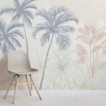  Минималистичные пастельные чернильные тропические обои, фреска, Беззаботные, легкие обои с рисунком тропической пальмы