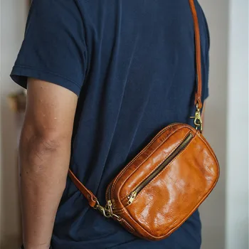  Модная повседневная роскошная мужская маленькая сумка через плечо из натуральной кожи для выходных на открытом воздухе простая высококачественная сумка через плечо из натуральной воловьей кожи