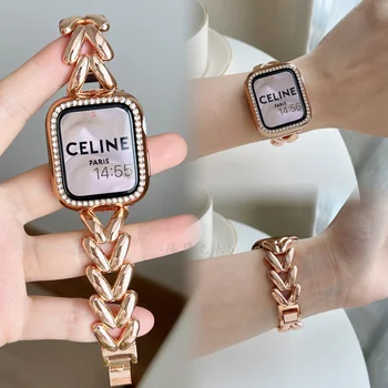  Модный металлический ремешок для часов для Apple Watch серии 8 7 45 мм 41 мм Женский браслет для iWatch 7 6 5 44 40 мм ремешки для наручных часов